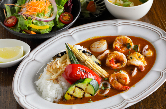 シーフードカレー夏野菜グリル